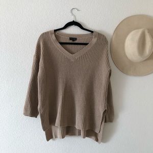 Tan Knit V-Neck Sweater